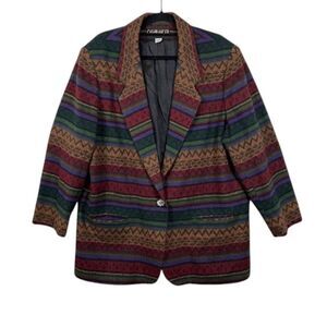 Vintage Casablanca 2 Wool Blend Aztec Southwestern Blazer Multicolor Size 22W